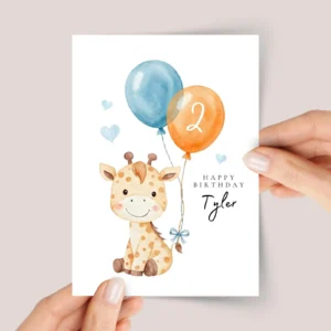 Safari Birthday Card with Giraffe for Kids Turning One, Two, 3, 4, 5