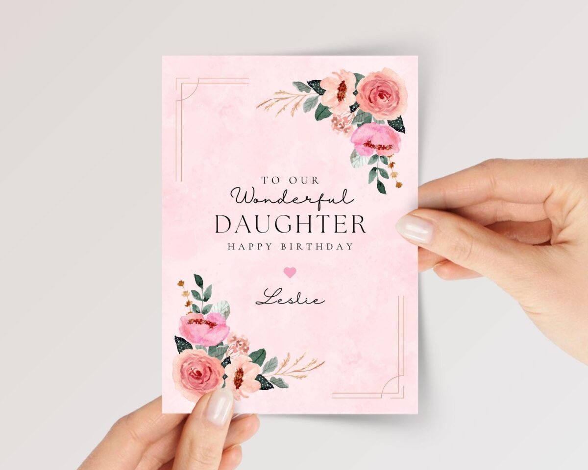 Personalized Birthday Card for Daughter with Pink Flowers
