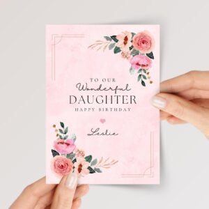 Personalized Birthday Card for Daughter with Pink Flowers