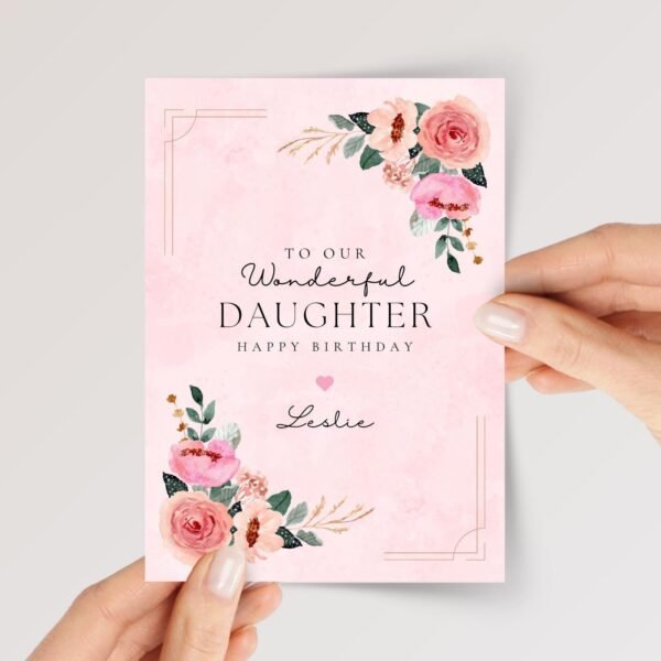 Personalized Birthday Card for Daughter with Pink Flowers