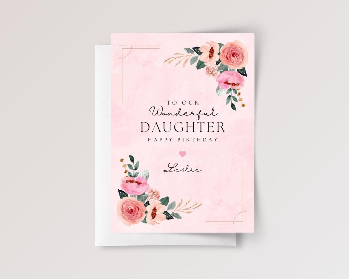 Personalized Birthday Card for Daughter with Pink Flowers