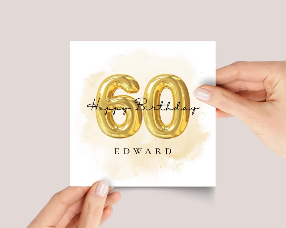 60th Birthday Card with Rose Gold Balloons