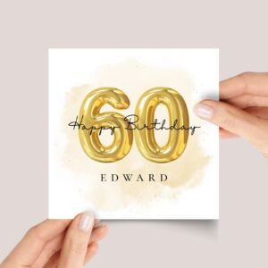 60th Birthday Card with Rose Gold Balloons