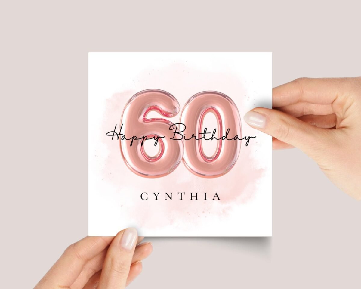 60th Birthday Card with Rose Gold Balloons