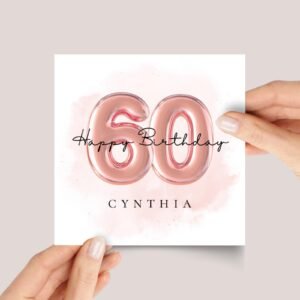60th Birthday Card with Rose Gold Balloons