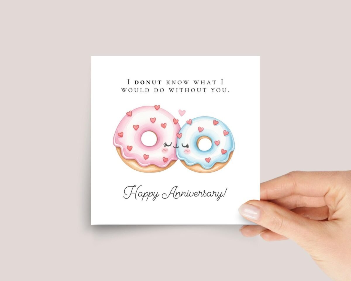 Cute Anniversary Card for Wife with Kissing Donuts