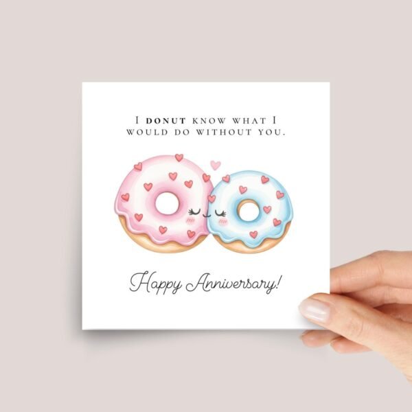 Cute Anniversary Card for Wife with Kissing Donuts - Image 1 Cute Anniversary Card for Wife with Kissing Donuts