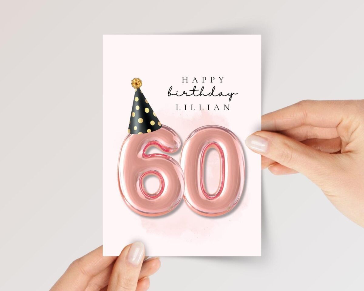 60th Birthday Card with Pink Balloons for Wife/Husband or Son/Daughter