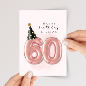 60th Birthday Card with Pink Balloons for Wife/Husband or Son/Daughter