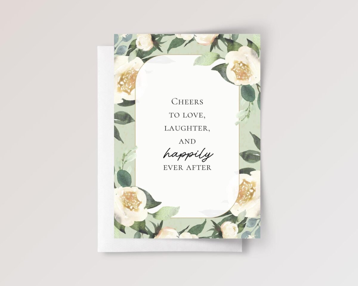 Green Floral Wedding Card for Couple, Son/Daughter in Law | Happily Ever After