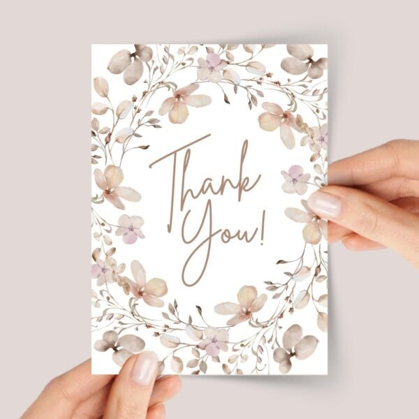 Thank You Card With Dried Flowers for Fall Weddings - Single or Pack