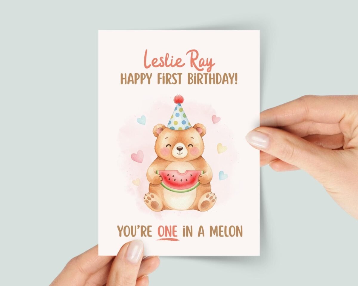 Personalized First Birthday Card for Baby Boy/Girl: One in a Melon