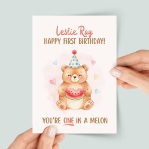 Personalized First Birthday Card for Baby Boy/Girl: One in a Melon - Image 1 Personalized First Birthday Card for Baby Boy/Girl: One in a Melon