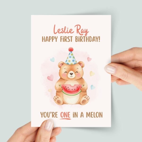 Personalized First Birthday Card for Baby Boy/Girl: One in a Melon