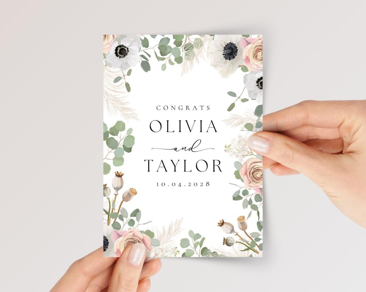 Custom Wedding Card for Couple, Son/Daughter in Law | Eucalyptus and Roses