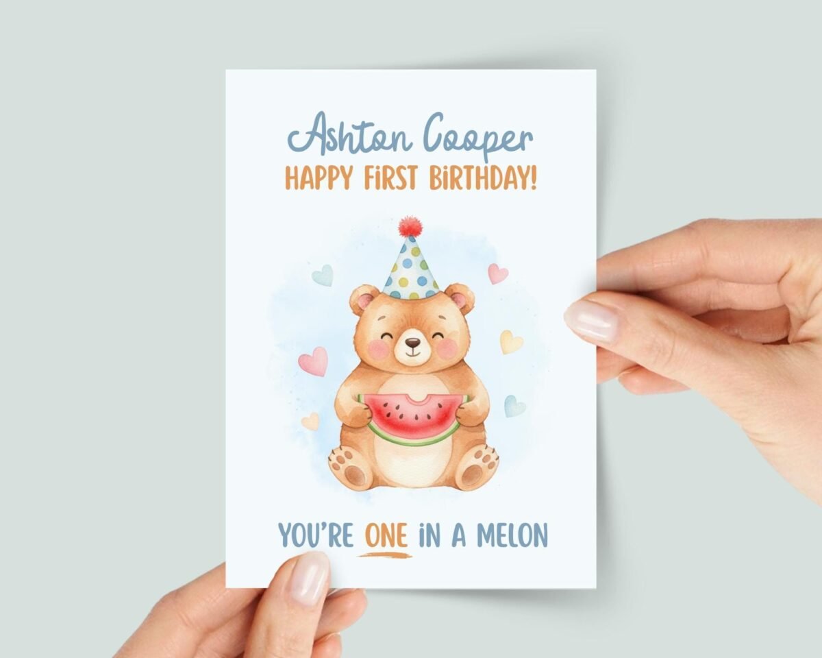Personalized First Birthday Card for Baby Boy/Girl: One in a Melon Personalized First Birthday Card for Baby Boy/Girl: One in a Melon