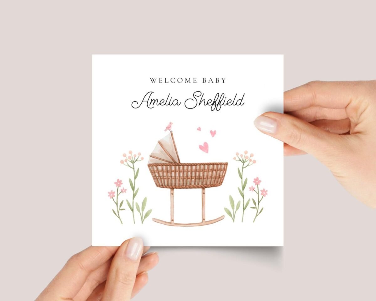 Personalized Baby Shower Card for Girl, Newborn Baby Gift