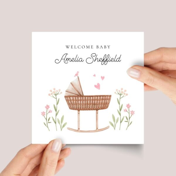 Personalized Baby Shower Card for Girl, Newborn Baby Gift