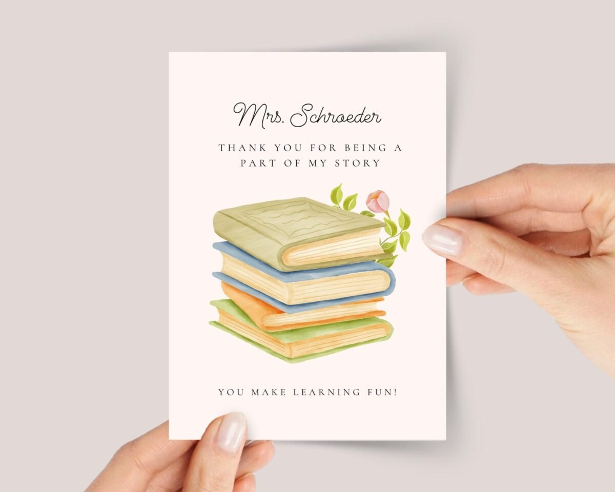 Personalized Thank You Card for Teacher | Reading Books - Image 1 Personalized Thank You Card for Teacher | Reading Books