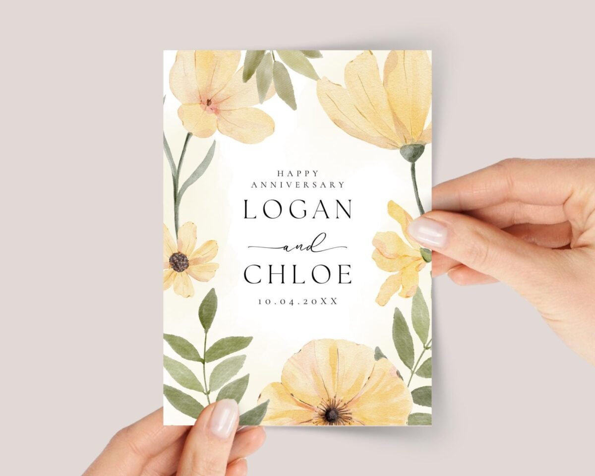 Personalized Anniversary Card For Daughter/Son in Law with Yellow Flowers - Image 1 Personalized Anniversary Card For Daughter/Son in Law with Yellow Flowers