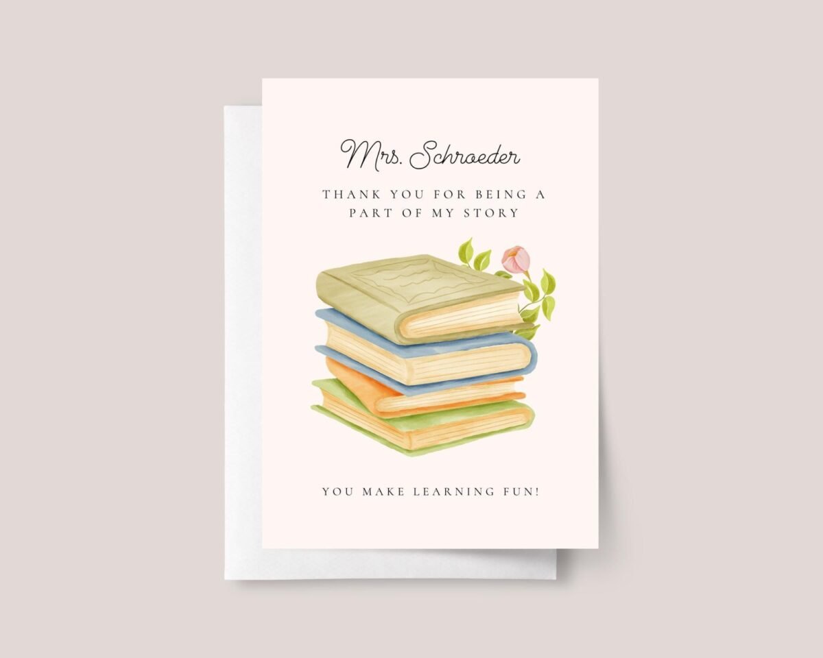 Personalized Thank You Card for Teacher | Reading Books - Image 2 Personalized Thank You Card for Teacher | Reading Books