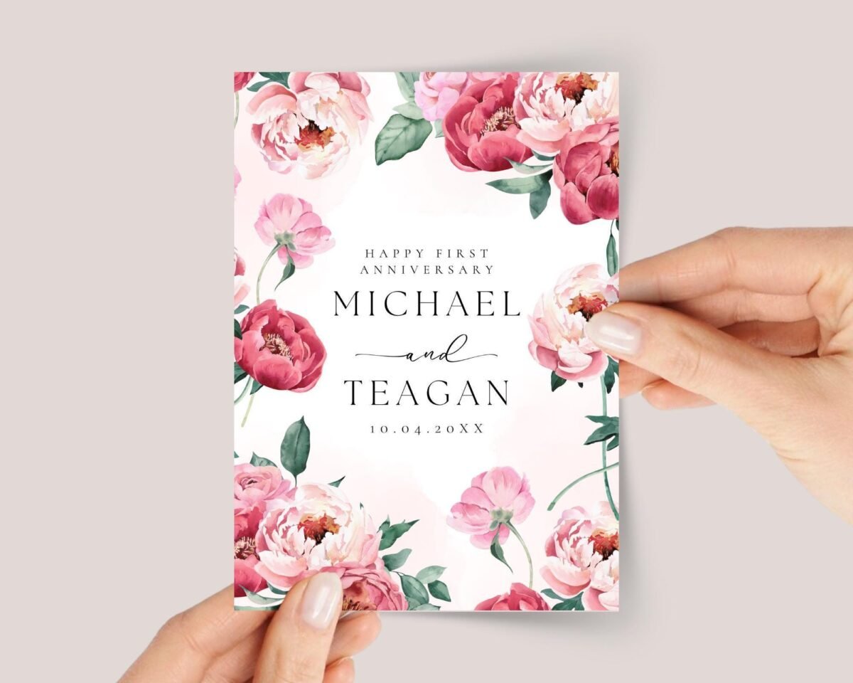 Anniversary Card for Couple, Daughter and Son in Law - Pink Peonies