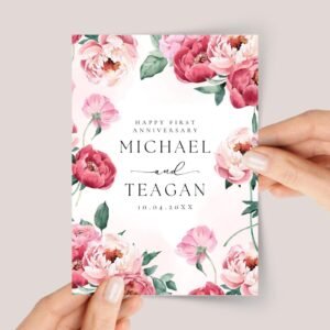 Anniversary Card for Couple, Daughter and Son in Law - Pink Peonies