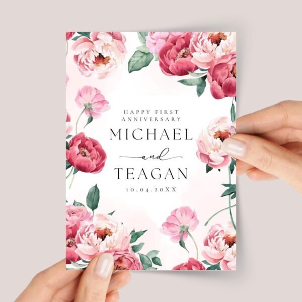 Anniversary Card for Couple, Daughter and Son in Law - Pink Peonies