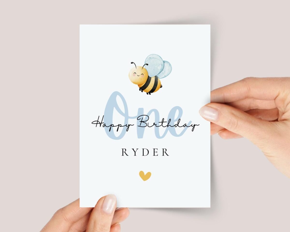 First Birthday Card for Kids Turning One | Baby Bumble Bee - Image 1 First Birthday Card for Kids Turning One | Baby Bumble Bee