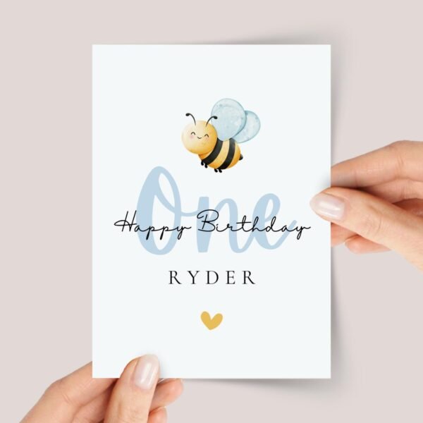 First Birthday Card for Kids Turning One | Baby Bumble Bee