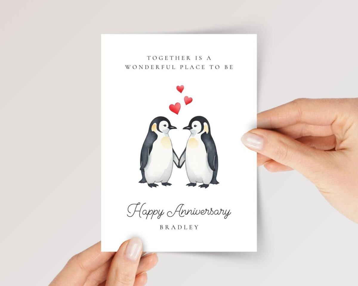 Personalized Anniversary Card for Husband or Wife with Penguins