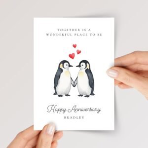 Personalized Anniversary Card for Husband or Wife with Penguins