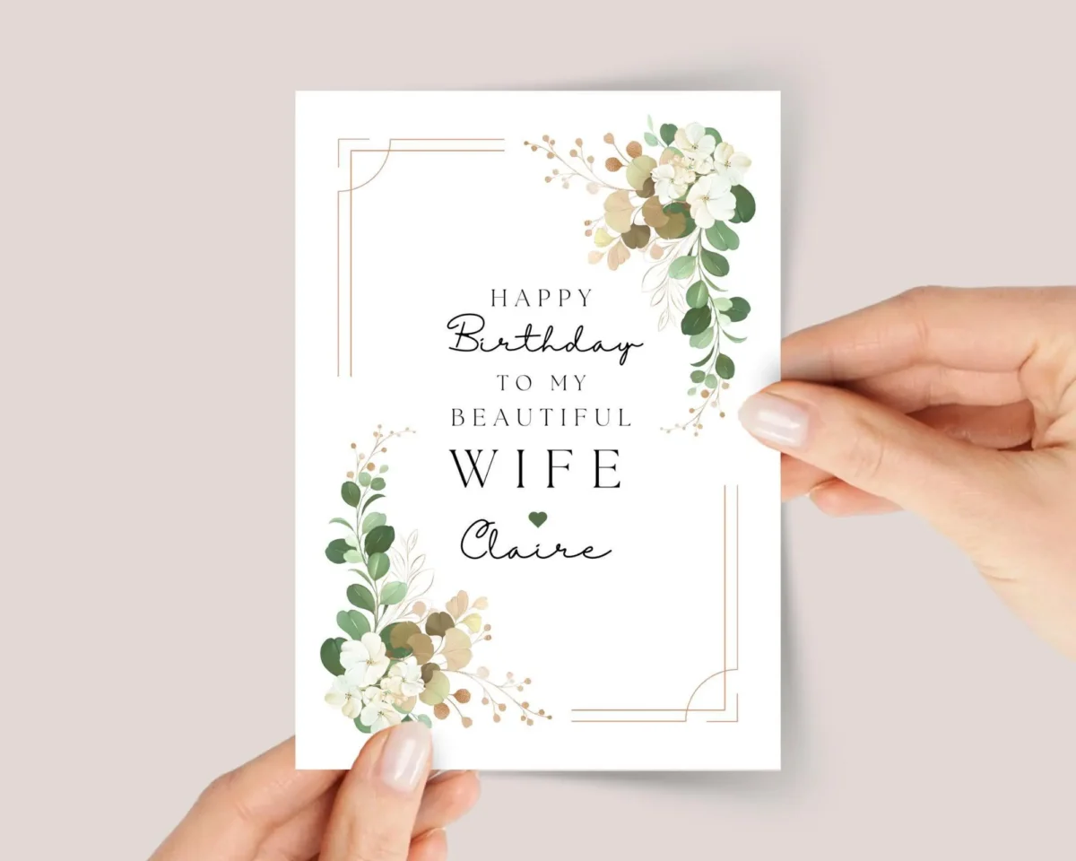 Birthday Card for Wife with Elegant Eucalyptus and Roses