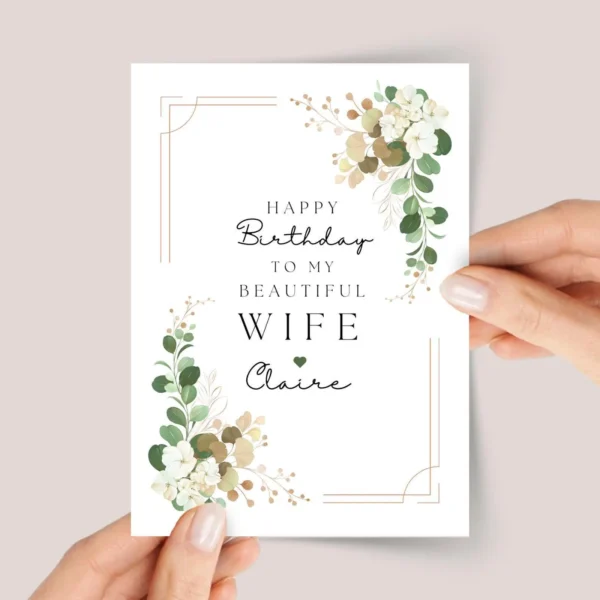 Birthday Card for Wife with Elegant Eucalyptus and Roses