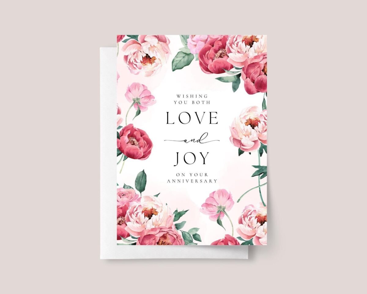 Anniversary Card for Couple, Daughter and Son in Law - Pink Peonies
