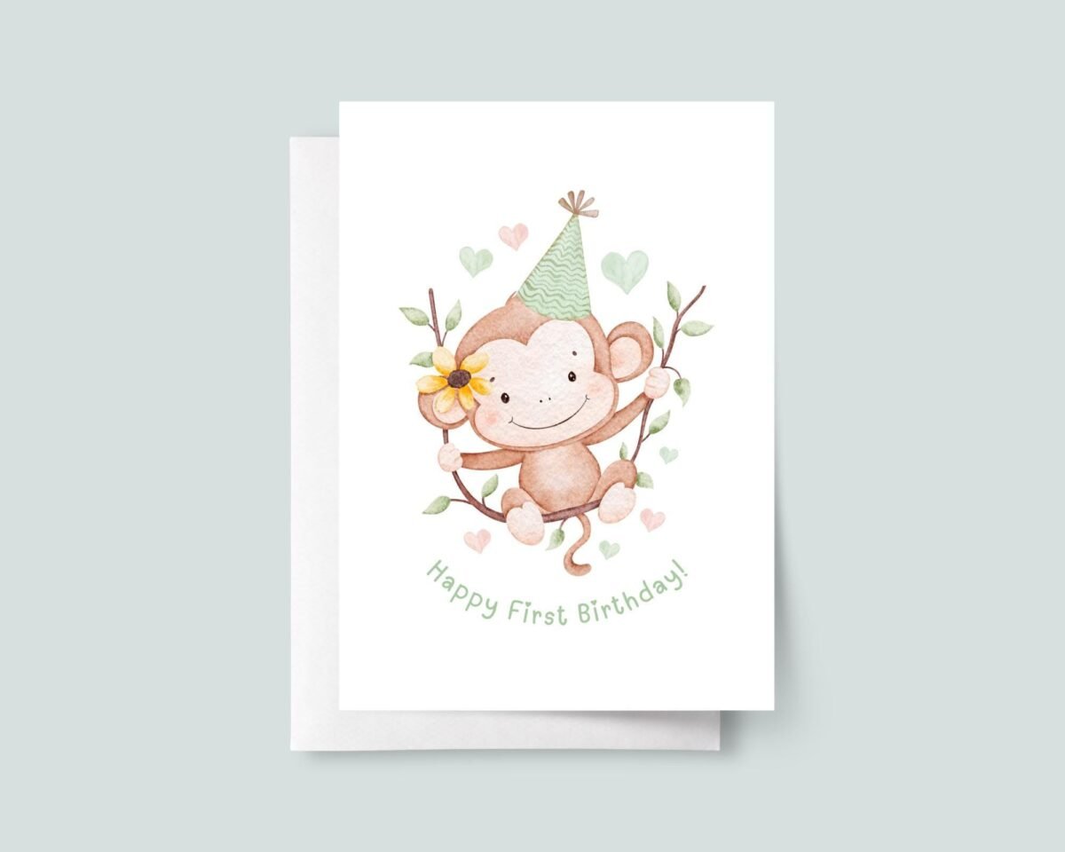 Safari Birthday Card with Baby Monkey for Daughter/Granddaughter Turning One
