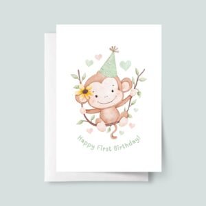Safari Birthday Card with Baby Monkey for Daughter/Granddaughter Turning One