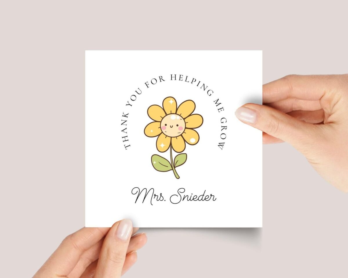 Personalized Thank You Card for Teacher with Yellow Flower
