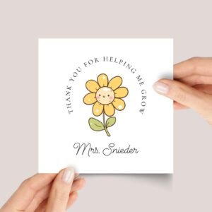 Personalized Thank You Card for Teacher with Yellow Flower