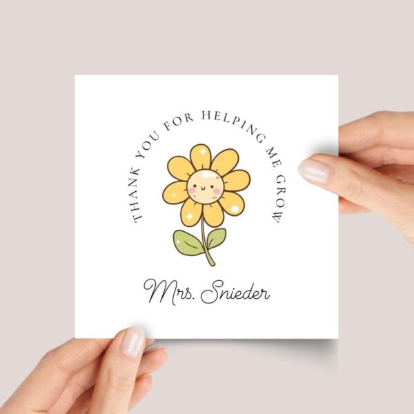 Personalized Thank You Card for Teacher with Yellow Flower