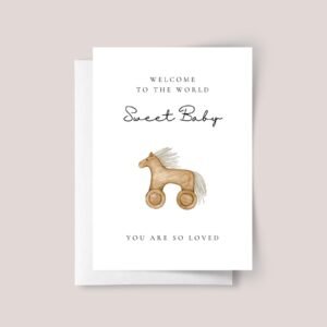 Personalized Baby Shower Card with Vintage Rocking Horse