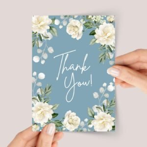 Teal Thank You Card with White Roses (Single or Pack) - Image 1 Teal Thank You Card with White Roses (Single or Pack)