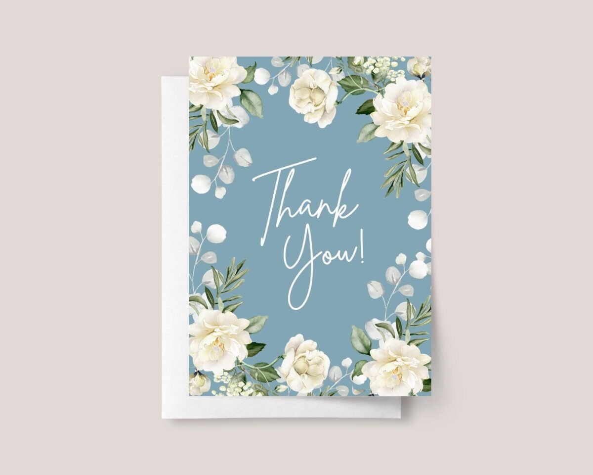 Teal Thank You Card with White Roses (Single or Pack) Teal Thank You Card with White Roses (Single or Pack)