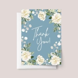Teal Thank You Card with White Roses (Single or Pack) Teal Thank You Card with White Roses (Single or Pack)