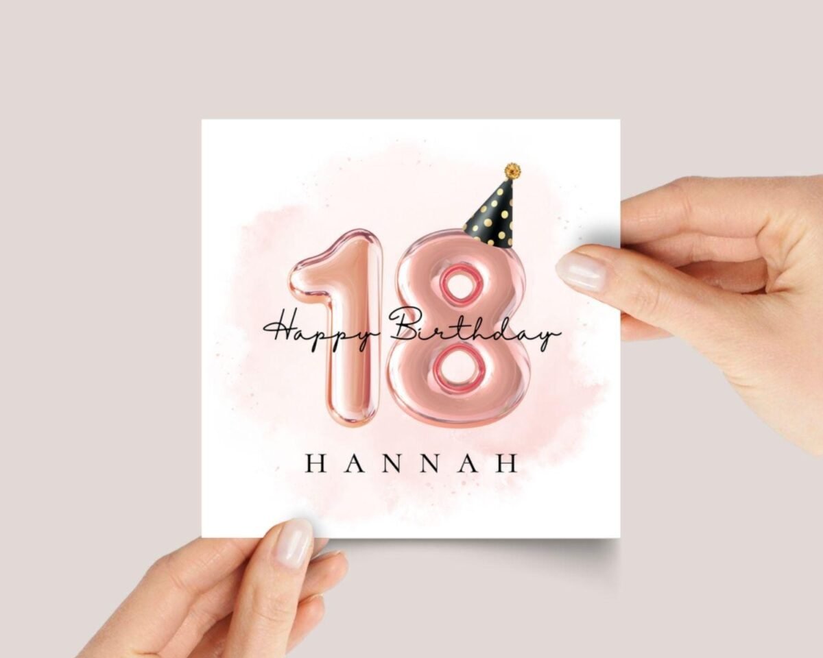 Personalized 18th Birthday Card with Gold Number Balloons for Teen Adult - Image 2 Personalized 18th Birthday Card with Gold Number Balloons for Teen Adult