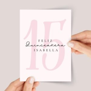 Pink Feliz Quinceañera Card for Girl Turning 15