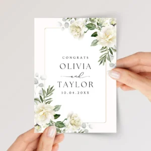 Custom Wedding Card for Couple, Son/Daughter in Law with White Roses