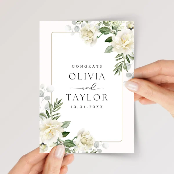 Custom Wedding Card for Couple, Son/Daughter in Law with White Roses - Image 1 Custom Wedding Card for Couple, Son/Daughter in Law with White Roses