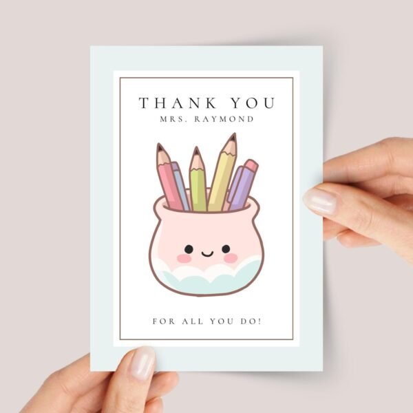 Thank You Card with Pencil Jar for Teacher Appreciation Day