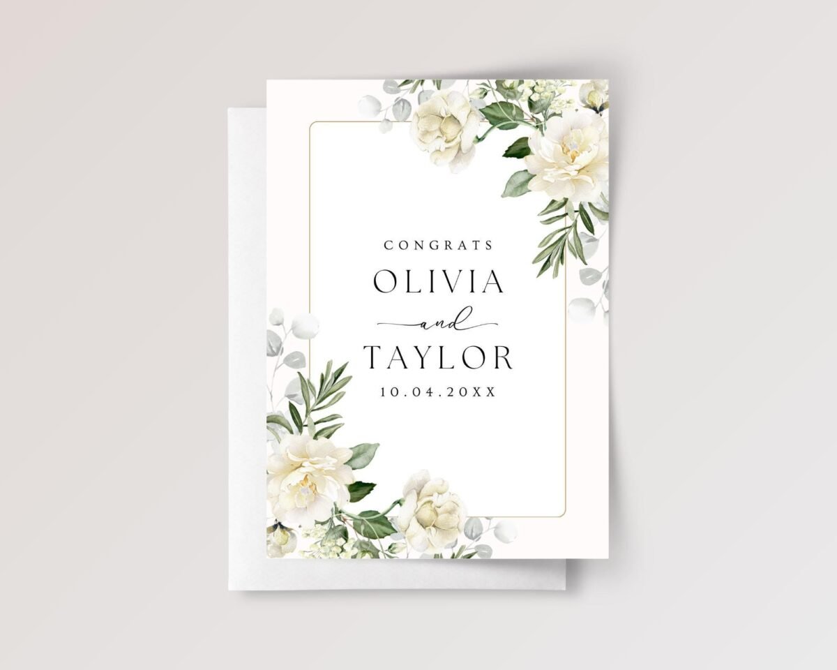 Custom Wedding Card for Couple, Son/Daughter in Law with White Roses